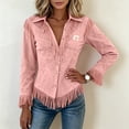 thumbnail image 5 of Evdexr Womens Tops Vintage Western Cowgirl V Neck Tees Button Down Fringe Short Sleeve Vacation Breathable Tshirts Summer 2026 T-Shirts Pink S, 5 of 5