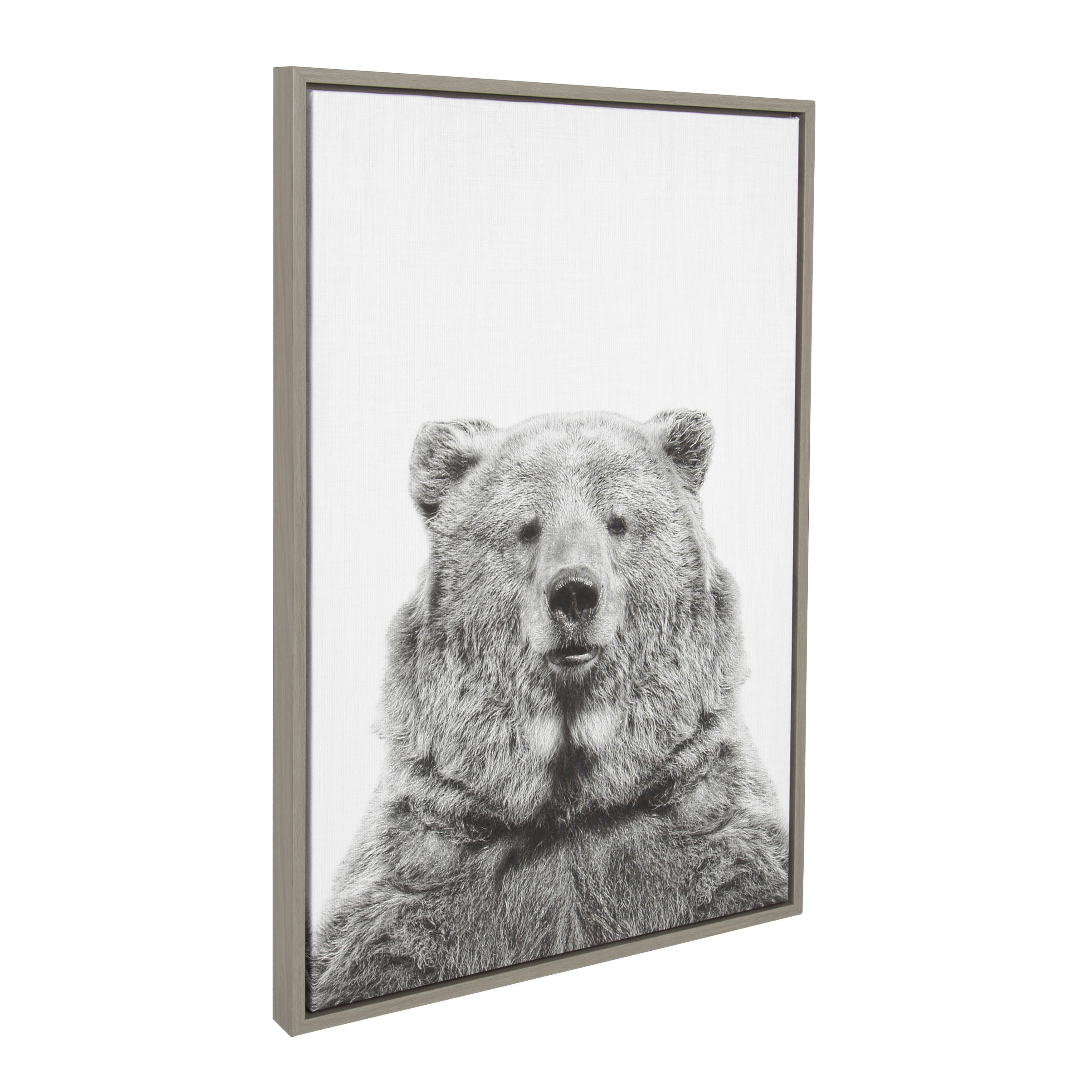 Kate and Laurel Sylvie Bear Animal Print Black and White Portrait Framed Canvas Wall Art by Simon Te Tai, 23x33 Gray