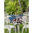 thumbnail image 3 of Outdoor Tablecloths with Umbrella Hole & Zipper, Black White Vintage Gnomes Round Tablecloths 60 Inch, Checkered Retro Art Rustic Waterproof Table Cloth, Patio/Pool/Picnic Table Covers, 3 of 8