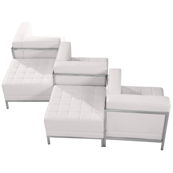 Emma   Oliver White LeatherSoft 5 Piece Chair & Ottoman Set