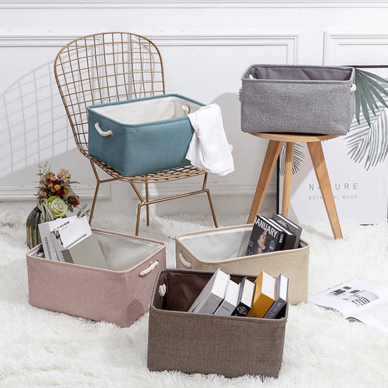 Baywell Beige Storage Basket, Tall Rectangular Shelf Baskets Canvas  Collapsible Storage Bins with Handles for Organizing Living Room,  12.60*8.27*4.72