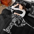 thumbnail image 3 of Meiyoeat Leopard Print Bow Diamond Bedding Comforter Set for Women Girls, Fashion Black White P Letter Queen Bedding Sets, Black Reversible, 7-Piece, 3 of 6