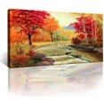 thumbnail image 1 of Automne Arbres Rouges Forêt Montagne Cascade Toile Impression Peintures pour Mur et Décoration Bureau Cadeaux Art Prêt à Accrocher, 1 of 5