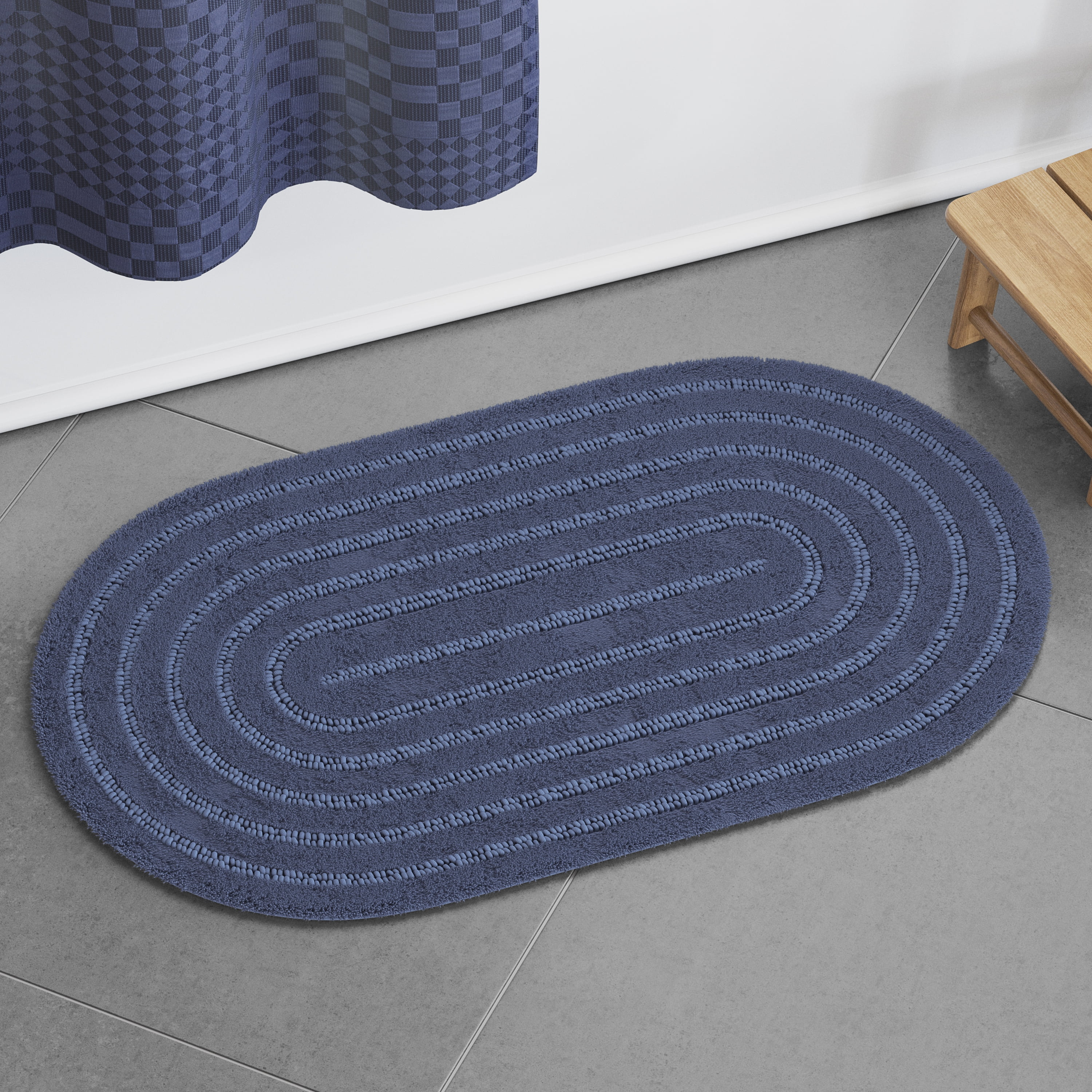 Beautiful Oval Cotton Bath Rug by Drew Barrymore, Nightshadow Blue, 20" x 34"