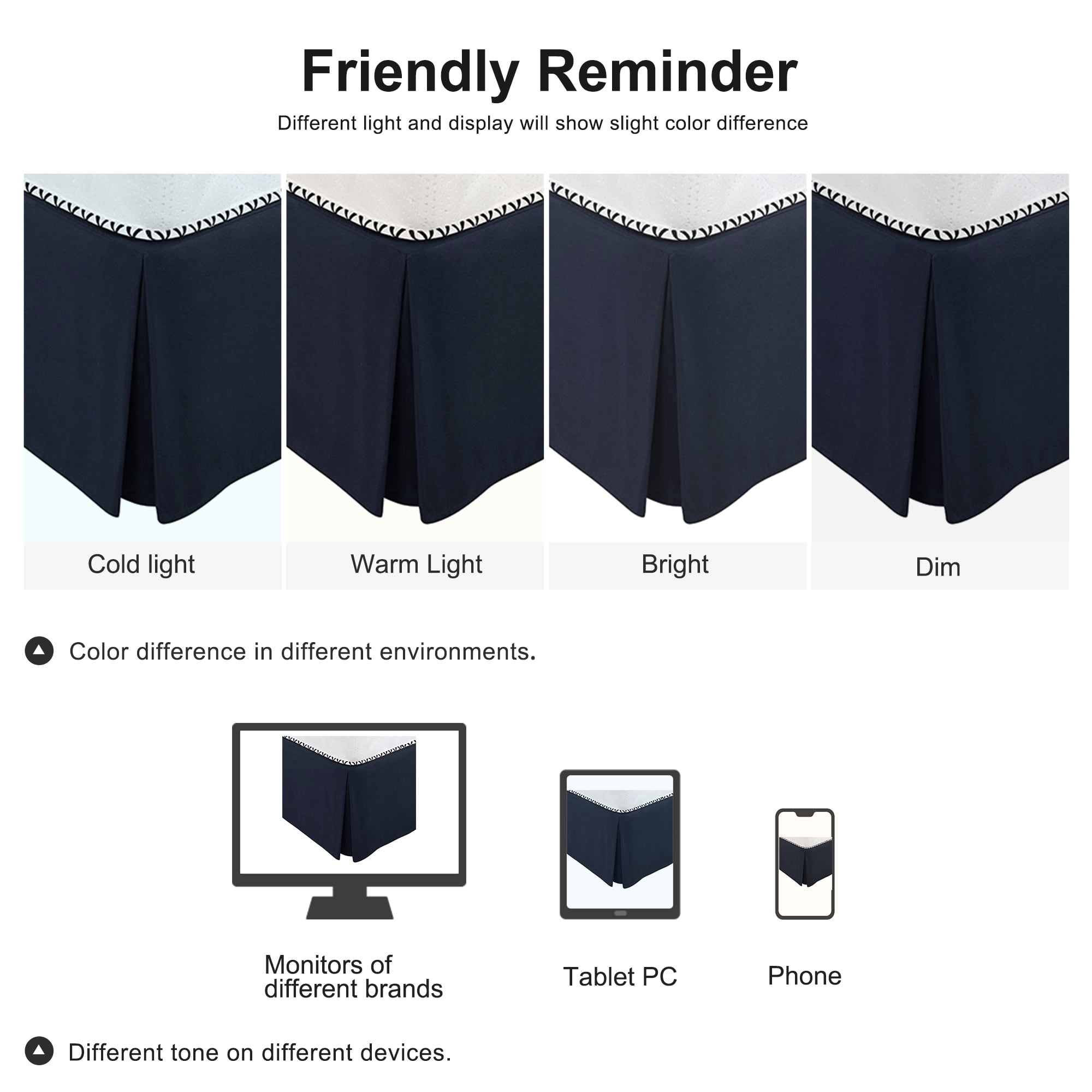 Unique Bargains Solid Pleated Ruffle Bed Skirt 14" Drop Full Navy Blue