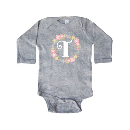 

Inktastic Monogram Letter T Rose Floral Wreath Gift Baby Girl Long Sleeve Bodysuit