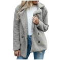 thumbnail image 2 of TAGOLD Women Jacket Solid Jacket Button Pocket Turndown Neck Slim Fit Warm Medium and Long Jacket Womens Fall Fashion Cardigan, Gray, XL, 2 of 6