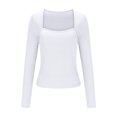 thumbnail image 4 of Aloohaidyvio Long Sleeve T Shirt for Women No Boundaries Square Neck Going Out Tops Double Lined Tight Shirt Y2K Crop Top Slim Fit, 4 of 7