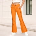 thumbnail image 2 of Uniform Pants for Girls Size 14-16 Flare Pants Retro Striped Flare Pants, Double Stripe on Waist & Hem High Waist Stretch Bell Bottom Casual Bootcut Trousers Back To School Clothes Orange, 2 of 6