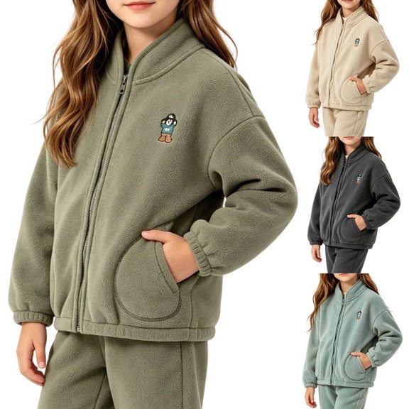 YUANxueke Casual Athletic Fleece Jacket for Kids, Full Zip Long Sleeve Warm Coat, Fashion Sports Outwear with Patchwork Pockets