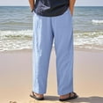 thumbnail image 4 of USNSM Mens Casual Linen Pants Loose Fit Elastic Drawstring Waist Straight-Legs Lightweight Breathable Long Pants Blue XL, 4 of 6