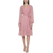 Kensie Women's Clip Dot Faux Wrap Dress Pink Size 6