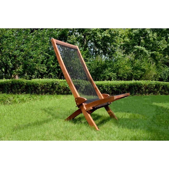 Modern Woven Rope Lounge Chair, Indoor Outdoor Patio Accent Chair with Solid Wood Frame for Backyard, Balcony, Porch and Living Room