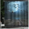 thumbnail image 4 of Ambesonne Halloween Shower Curtain, Lake Scene Bat, 69"Wx70"L, Blue Brown, 4 of 5