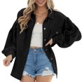 thumbnail image 2 of Lindbes Women Corduroy Long Sleeve Button Down Shirt Oversized Jacket Tops Solid Color Loose Lapel Fall Coat Clothes Outfits, 2 of 5