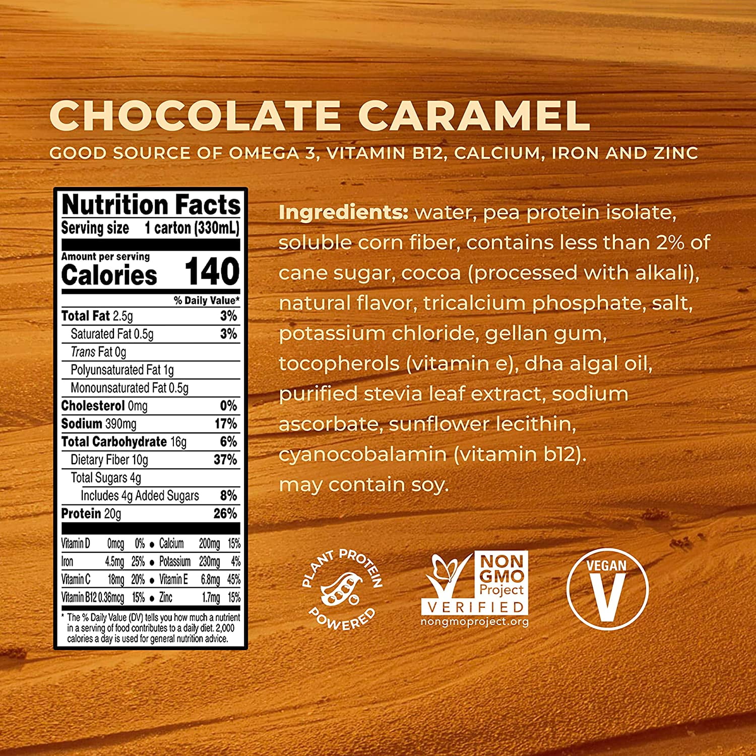 Evolve Plant Based Protein Shake, Chocolate Caramel, 11 fl oz Cartons, 4 Count
