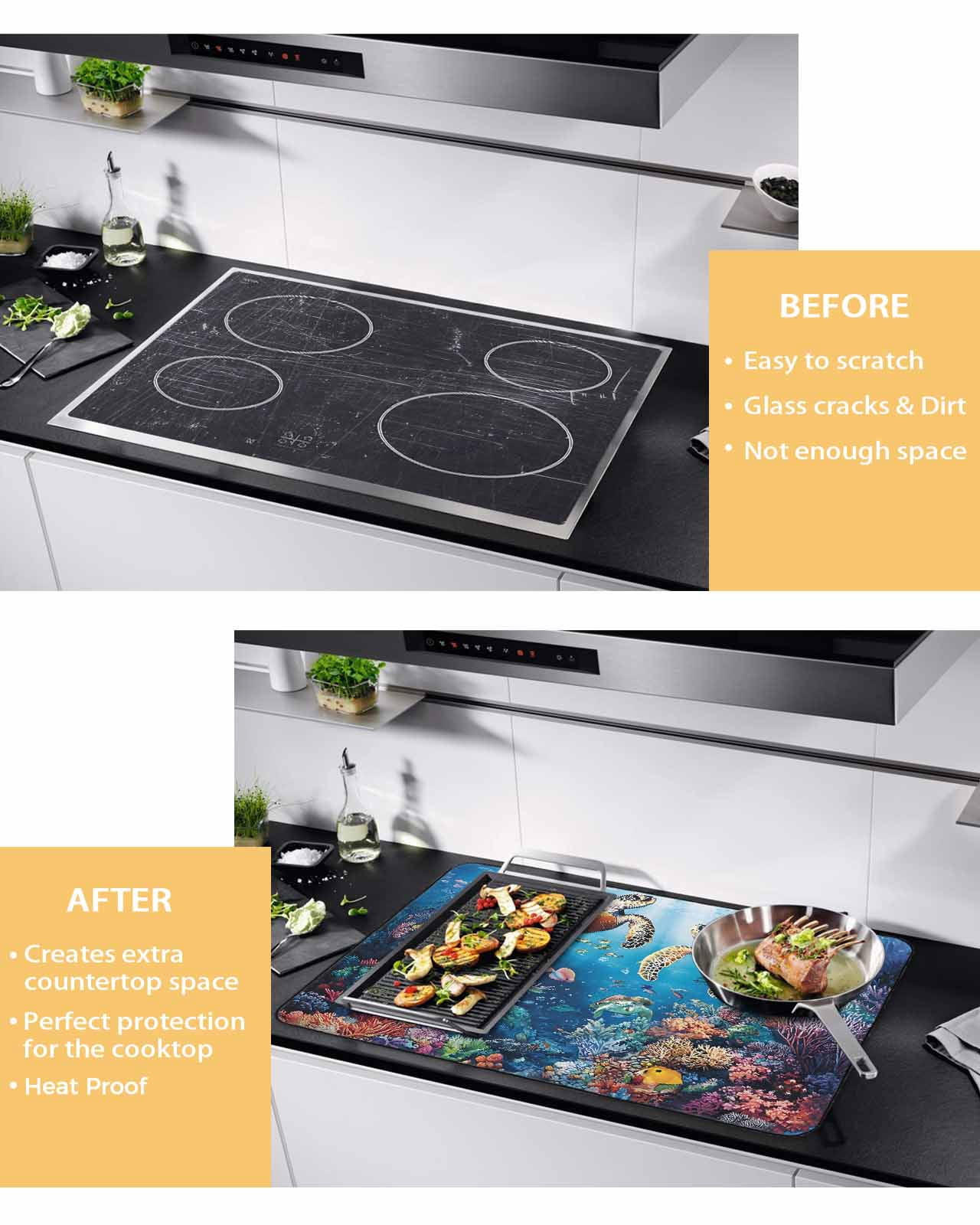 nqOlkjepod Large Induction Cooktop Protector Mat 24"x21", Ocean Turtle Stove Top Covers for Electric Stove, Sea Coral Underwater Animal Fish Blue Stove Burner Cover Mats, Glass Top Stove Cover