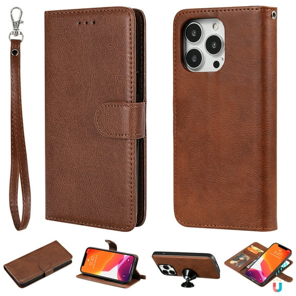 Allytech iPhone 13 Pro Case Wallet, Premium PU Leather Detachable Magntic Back Cover Shell Shockproof Protective Kickstand Cards Holder Wallet Cover for Apple iPhone 13 Pro 6.1", Brown