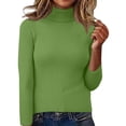 thumbnail image 6 of Women's Turtleneck Sweater 2025 Long Sleeve Shirts Fall Trendy Tops Slim Fitted Ribbed Knit Basic Casual Sweater Green S, 6 of 6