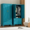thumbnail image 6 of 71" Tall Metal Wardrobe Cabinet with 2 Drawers and Hanging Rod, 2 Doors Armoire Wardrobe Closet with Shelf for Bedroom, Office, Laundry Room, Blue, 6 of 7