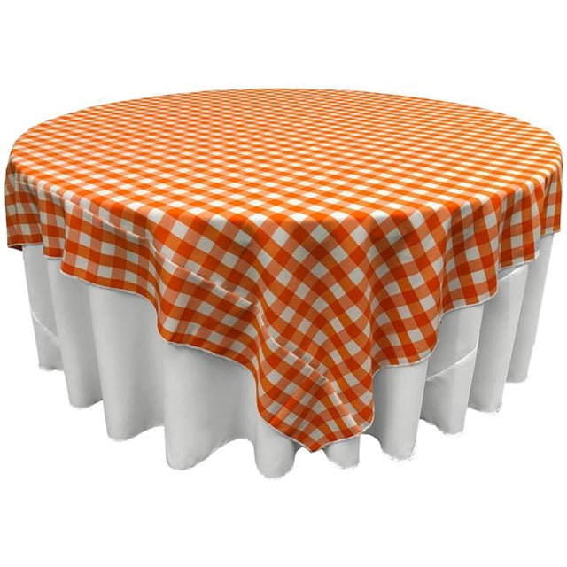 FunFlags 90 x 90 in. Polyester Gingham Checkered Square Tablecloth, White & Orange, 90'' x 90'', Gingham Checkered, Orange and White, Yarn Dyed Polyester, Tablecloth