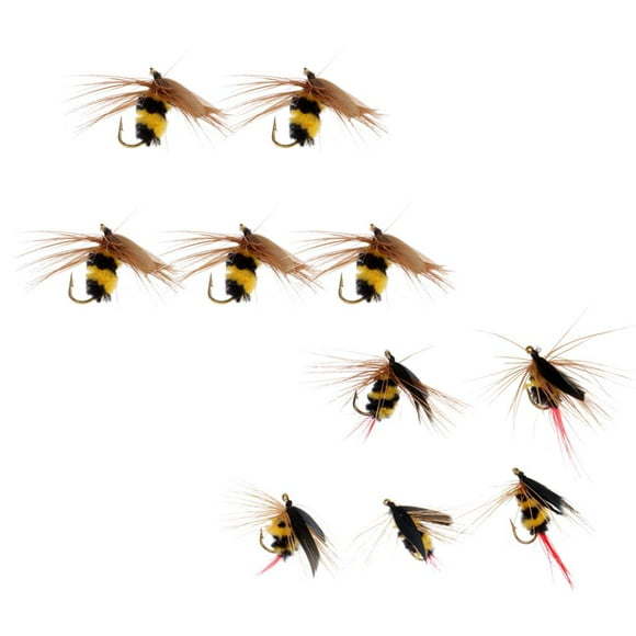 Ximing 10pcs Yellow & Black Bumble Bee Flies Dry Artificial Insect Fishing Bait