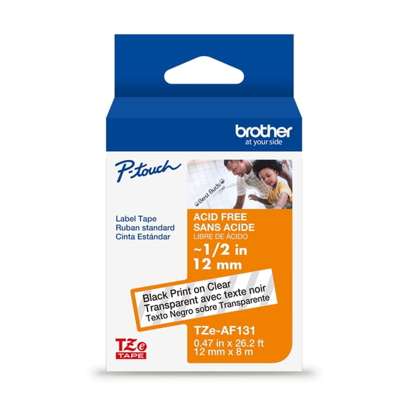 Brother Genuine P-touch TZeAF131 BK on CLR Label Tape Acid-Free Laminated 12mmX8m