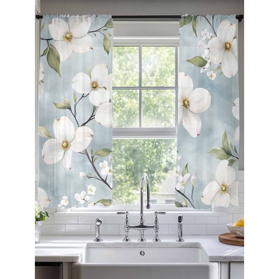 Gardenia Flowers Sheer Curtains for Living Room Bedroom Summer Botanical Plants Watercolor Sheer Curtains 63 Inch Long 2 Panels Set Light Filtering Curtain Window Treatments Drapes for Dining Room