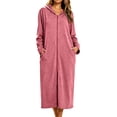 thumbnail image 2 of SELONE Bathrobes for Women Zip Front Plus Size Long Dress Full Zip Long Sleeve Hooded Robe with Pockets Cozy Homewear, 2 of 9