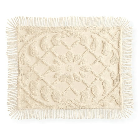 - Vine Leaf Lattice and Floral Tufted Chenille Pillow Sham with Fringe Border- Elegant Bedroom Decor, Sham, Ivory
