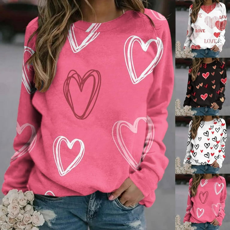 YanHoo Pink Heart Sweatshirt Women Valentine Day Sweatshirt YanHoo Pink Heart Sweatshirt Women Valentine Day Sweatshirt