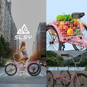MOONCOOL Adult Tricycles 7 Speed, Adult Trikes 20/ 24 / 26 inch 3 Wheel Bikes, Three-Wheeled Bicycles Cruise Trike with Shopping Basket for Seniors, Women, Men
