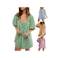 thumbnail image 4 of Yunliwuli Women's Summer Short Boho Jumpsuit Half Sleeve Sweetheart Neck Tie Up Striped Playsuit, 4 of 10