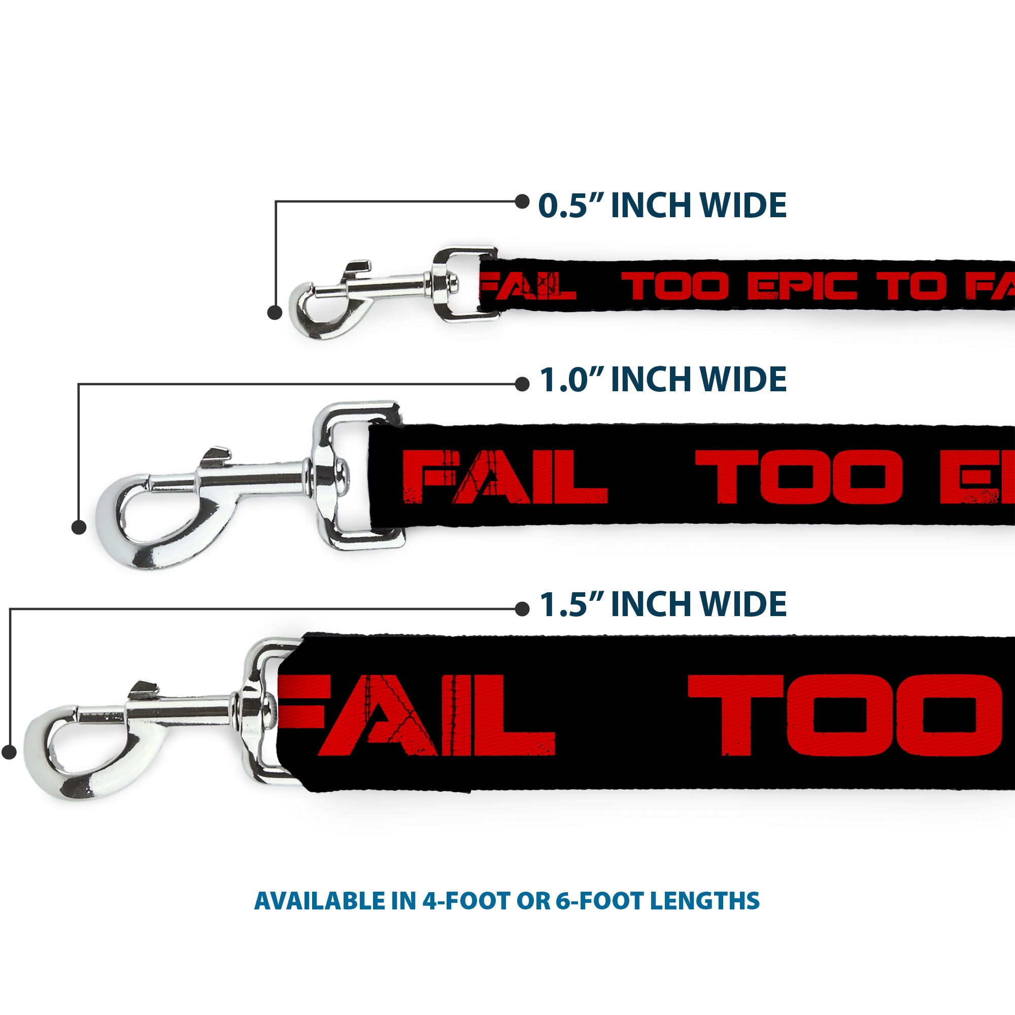 Buckle-Down Pet Leash, Dog Leash, Too Epic to Fail Weathered Black Red, 6 Feet Long 1.0 Inch Wide