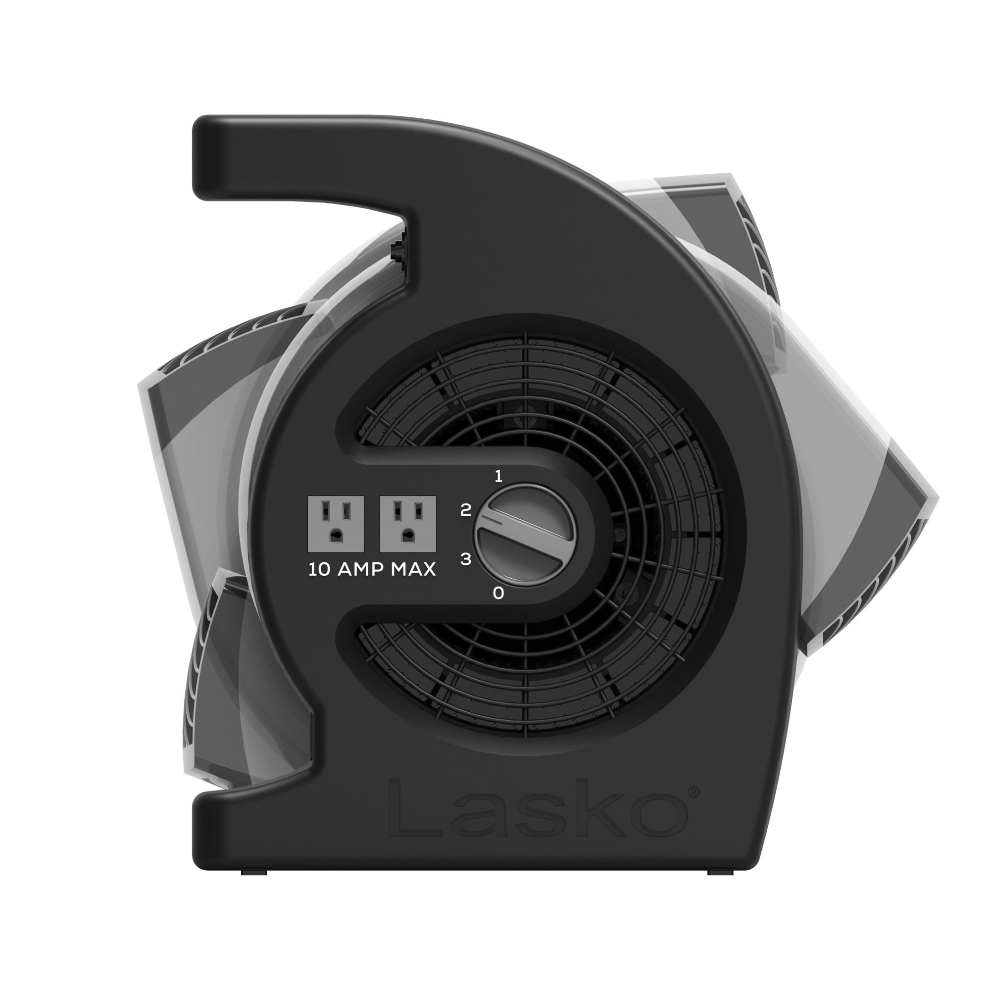 Lasko Max Performance Pivoting Utility Fan, High Velocity Blower Fan with 3 Speeds and Accessory Outlets, Black, U15720