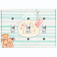 thumbnail image 1 of Metal Light Switch Wall Plate Outlet Cover (2 Teddy Bears With Love Heart Balloon Flower Teal Stripes - Triple Toggle), 1 of 2