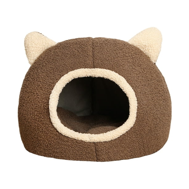 Cat Bed Cave With Removable Cushion - Plush House Bed With Pompom For Small Dogs, Cats, Kittens (Grey, Medium)