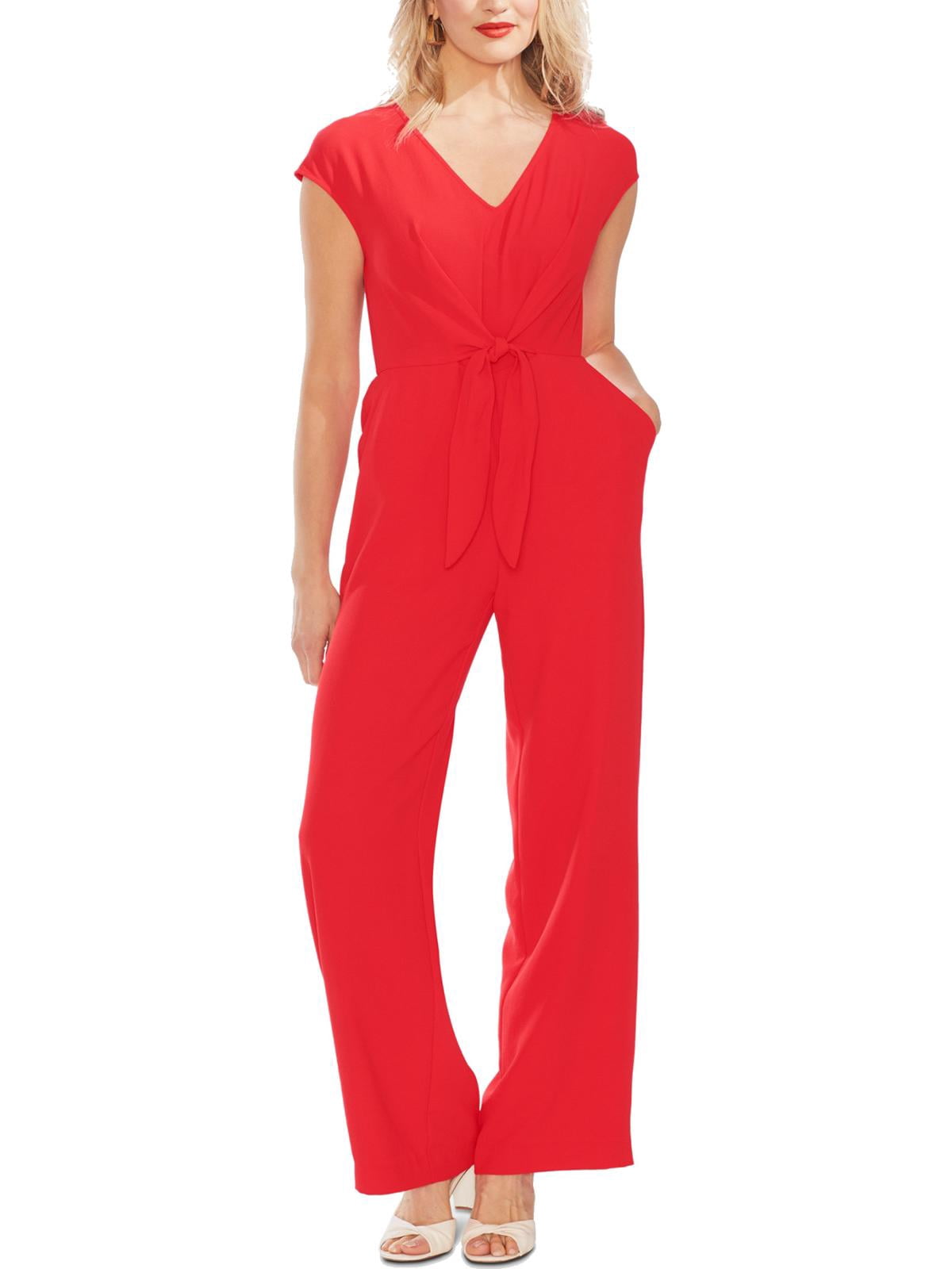 Vince Camuto Womens Tie-Waist V-Neck Jumpsuit Vince Camuto Womens Tie-Waist V-Neck Jumpsuit