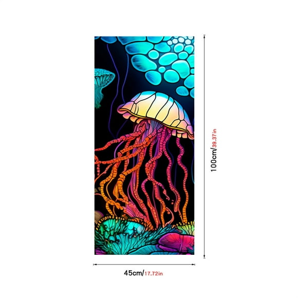 Colorful Jellyfish Ocean Static Glass Sticker Pvc Non-adhesive Uv Blocking Stained Glass Window Film
