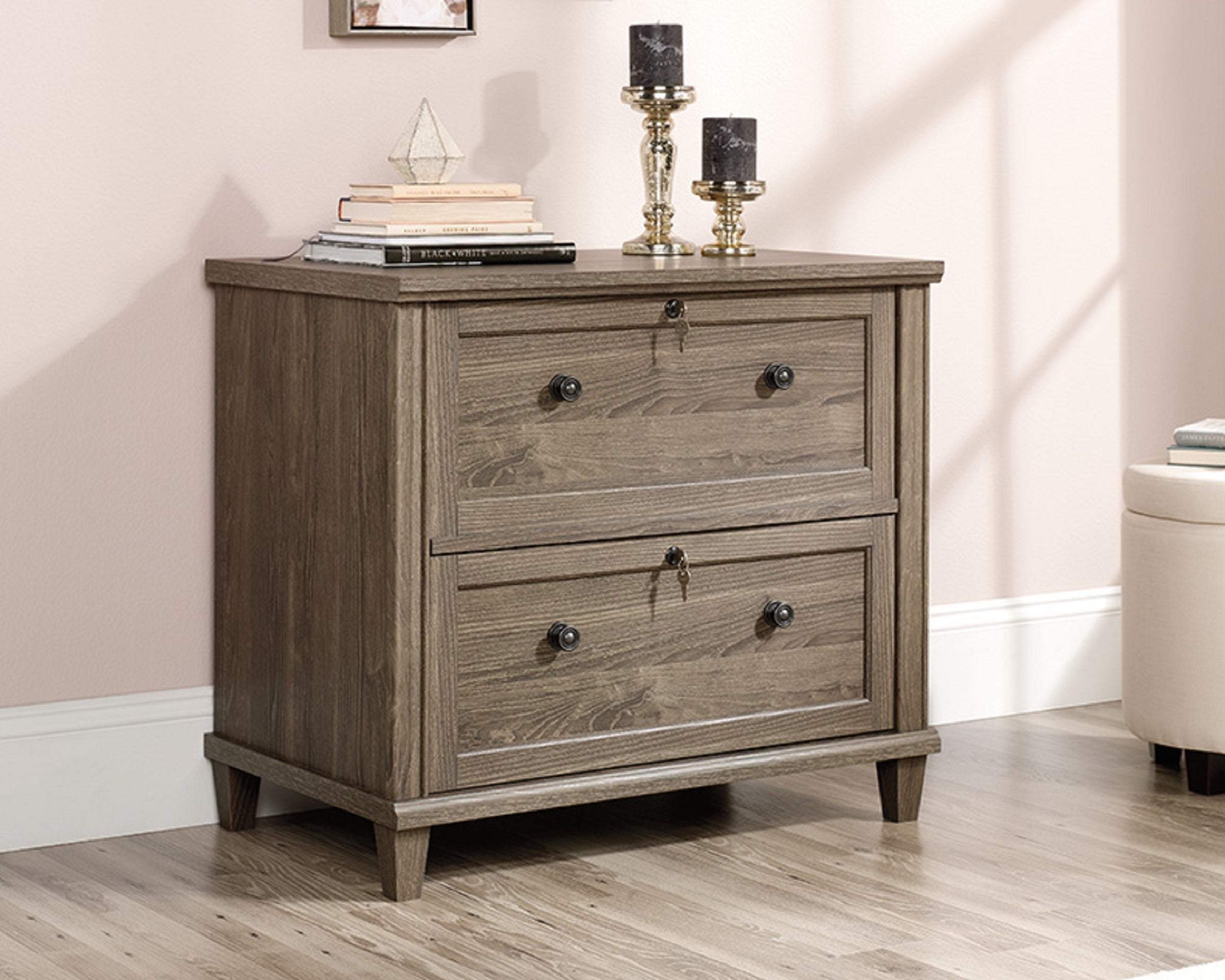 Emery Oak 2-Drawer Lockable Lateral File Cabinet