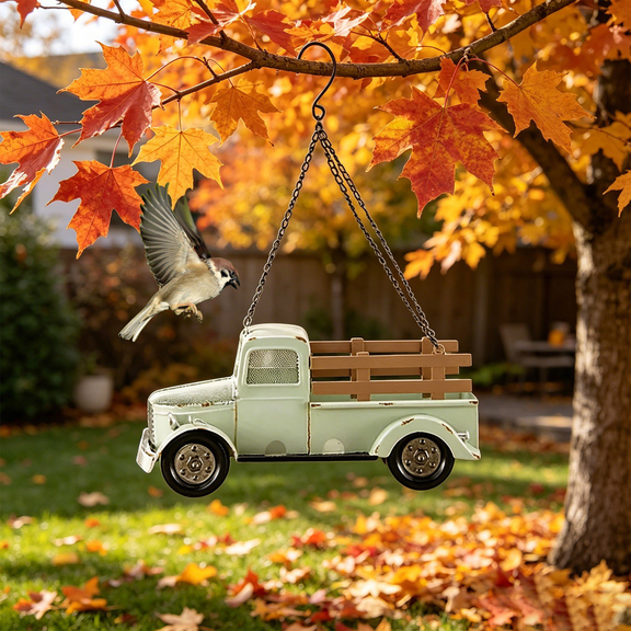 Vintage Pickup Truck Bird Feeder, Hanging Resin Farmhouse Seed Feeder For Garden Patio Yard Porch And Bird Lover Gifts