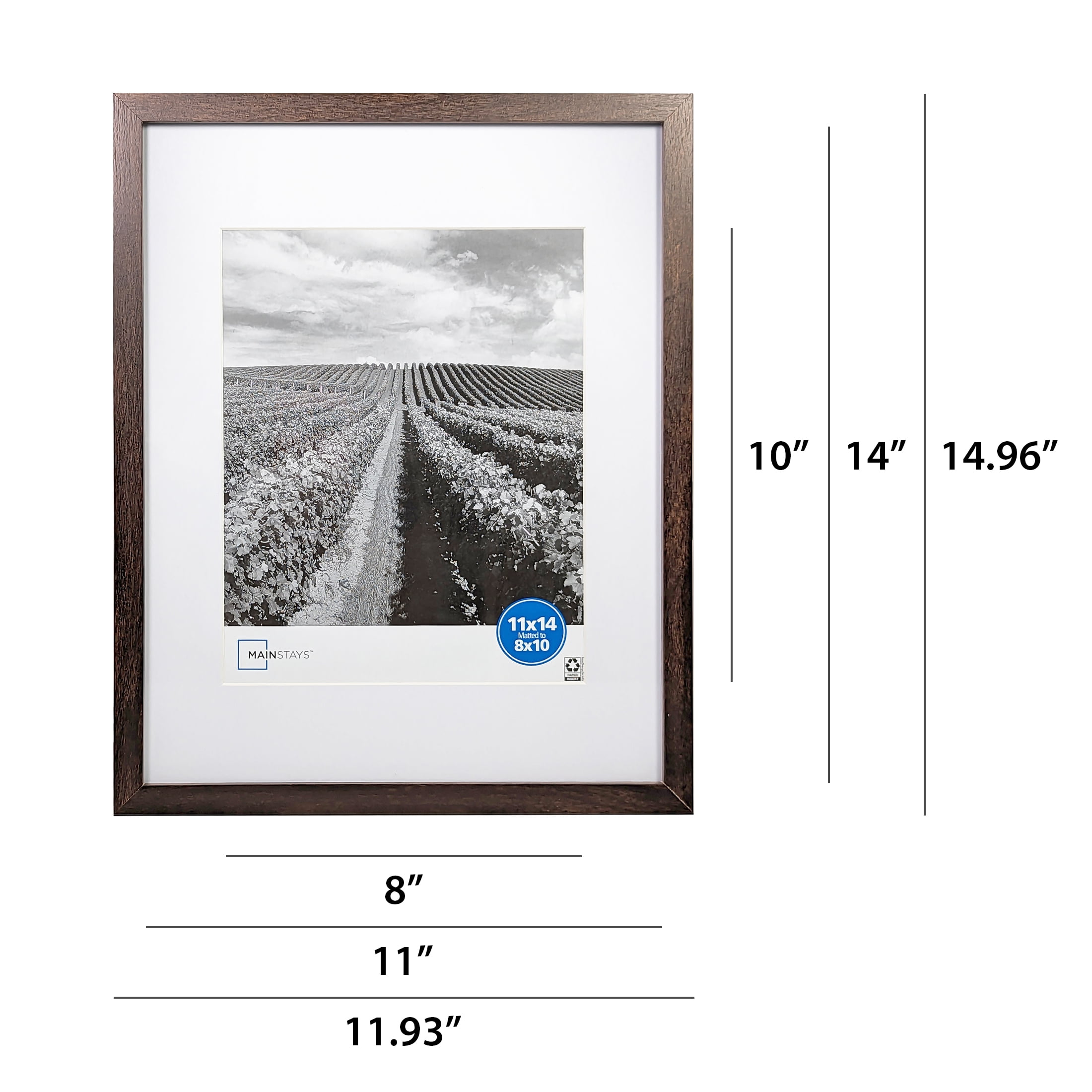 Mainstays 11x14 Matted to 8x10 Linear Gallery Wall Picture Frame, Brown