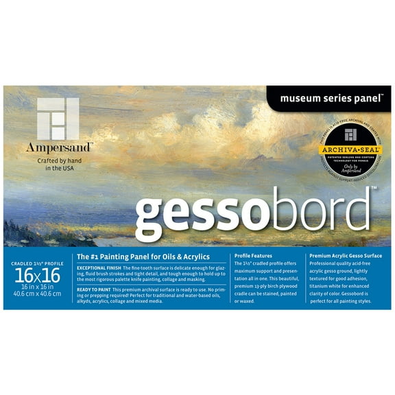 Ampersand Art Gessobord, Cradled, 1-1/2" Profile, 16" x 16"
