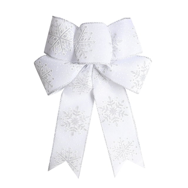 Silver Silver Christmas Snowflake Bow Holiday Decoration Ribbon For Tree Gift Wrapping Door Hanging Polyester Material Festive Season Home And Party Decor