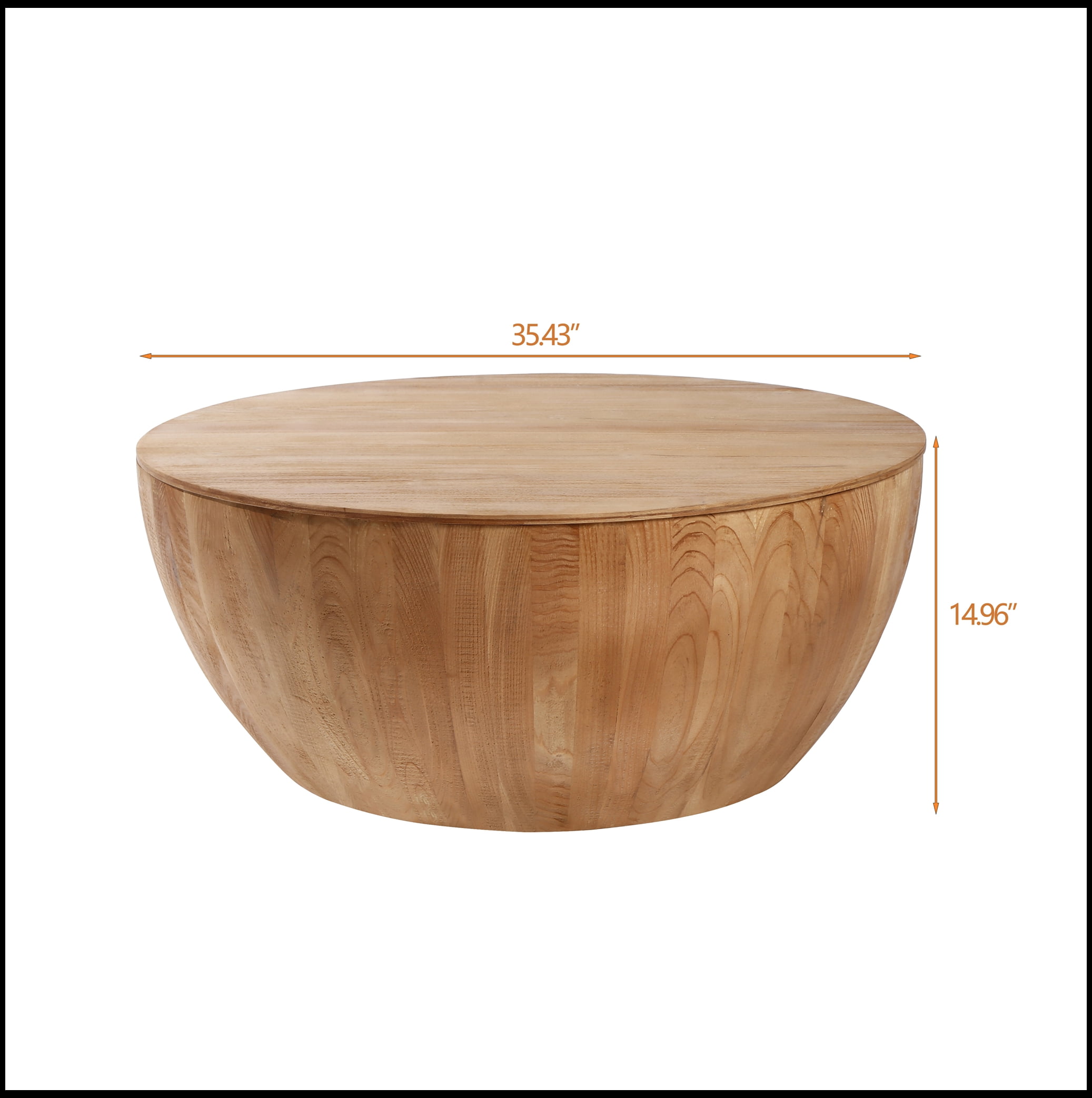 35.43"Vintage Style Bucket Shaped Coffee Table for Office, Dining Room and Living Room,Natural