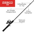 thumbnail image 3 of Zebco 33 Spincast Reel and Fishing Rod Combo, 6-Foot 2-Piece Fiberglass Rod with EVA Handle, Quickset Anti-Reverse Fishing Reel with Bite Alert, Silver/Black, 3 of 15