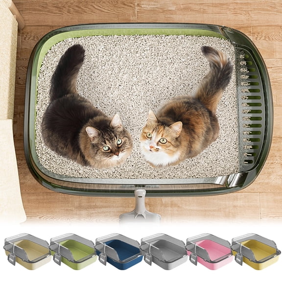 KOYPTL Cat Litter Box with Scoop Large Semi-Closed Litter Box with Lid High-Walled Design Splashproof Pet Supplies Thickened Sturdy Easy to Clean