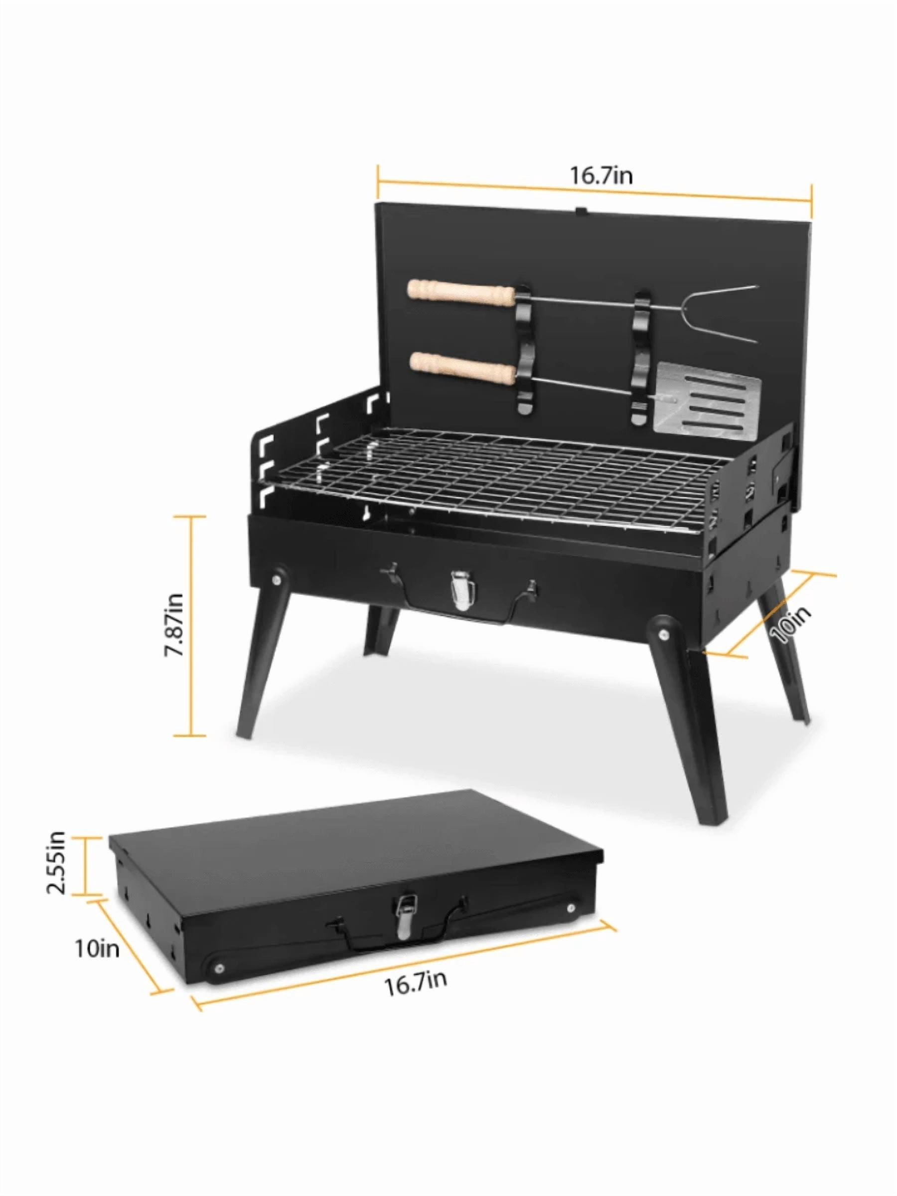 Portable Barbecue Grill Outdoor Mini Barbecue Grill Portable  16.7x10x17.7in Portable Charcoal Grill Foldable BBQ Suitcase Grill Shelf For Outdoor Camping Picnics Garden Grilling Portable Charcoal