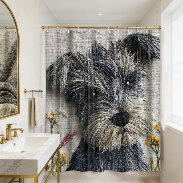Weloille Série d'Animaux Broderie Imitation Imprimée Rideau de Douche, 5,9 x 5,9 Pi 1 Pce Rideau de Bain Imperméable Résistant à la Moisissure, Rideau d'Ourlet Robuste avec Crochets pour Salle de Bain