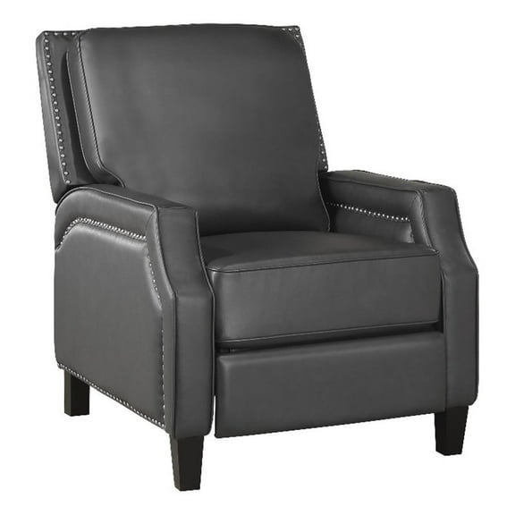 Pemberly Row Faux Leather Upholstered Push Back Recliner in Gray